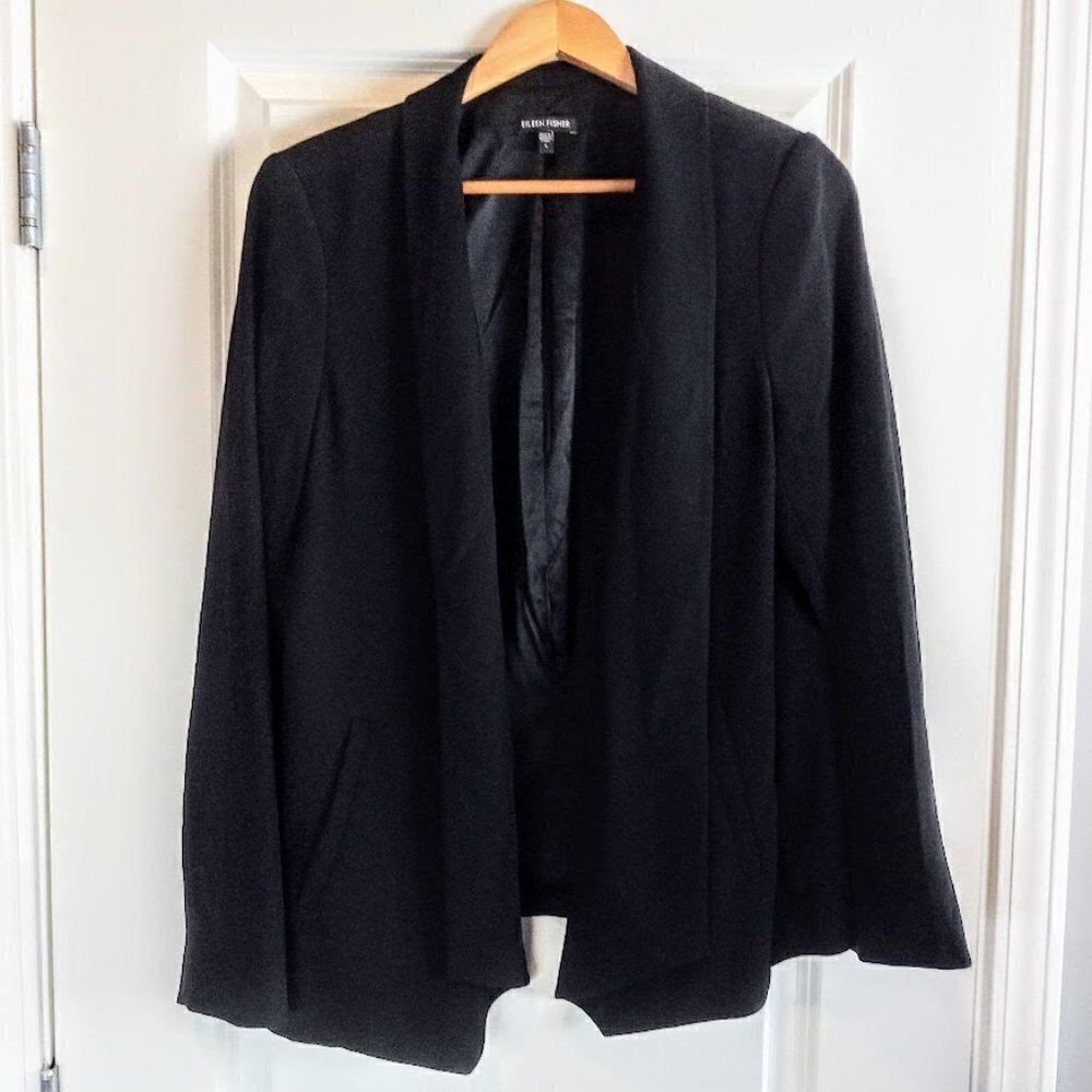 Eileen Fisher Open Waterfall Front Silk Blend Jacket